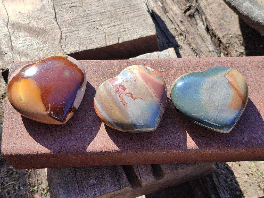 Polished Polychrome Jasper Gemstone Hearts x 6 From Madagascar - Toprock Gemstones and Minerals 
