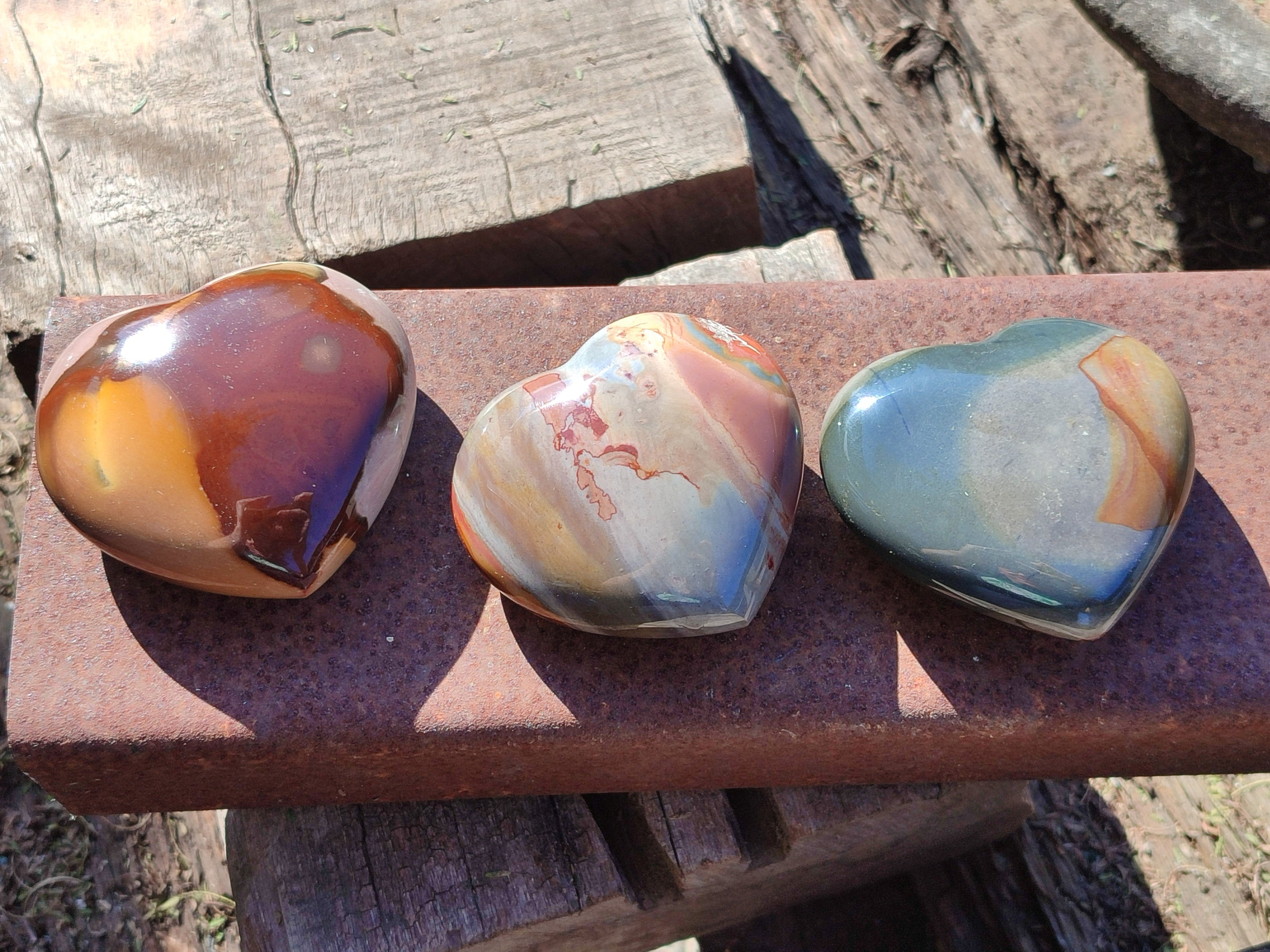 Polished Polychrome Jasper Gemstone Hearts x 6 From Madagascar - Toprock Gemstones and Minerals 