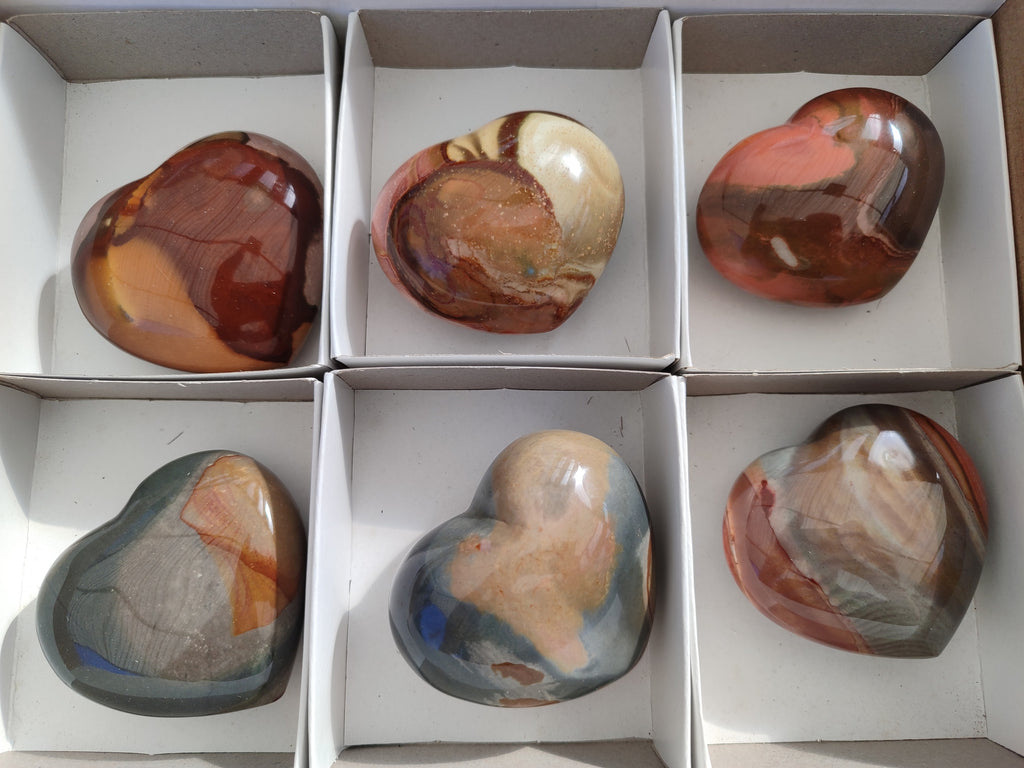 Polished Polychrome Jasper Gemstone Hearts x 6 From Madagascar - Toprock Gemstones and Minerals 