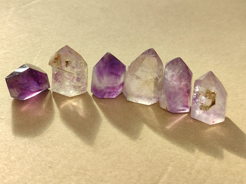Polished Smokey Window Amethyst Quartz Points x 15 From Akansobe, Madagascar - Toprock Gemstones and Minerals 
