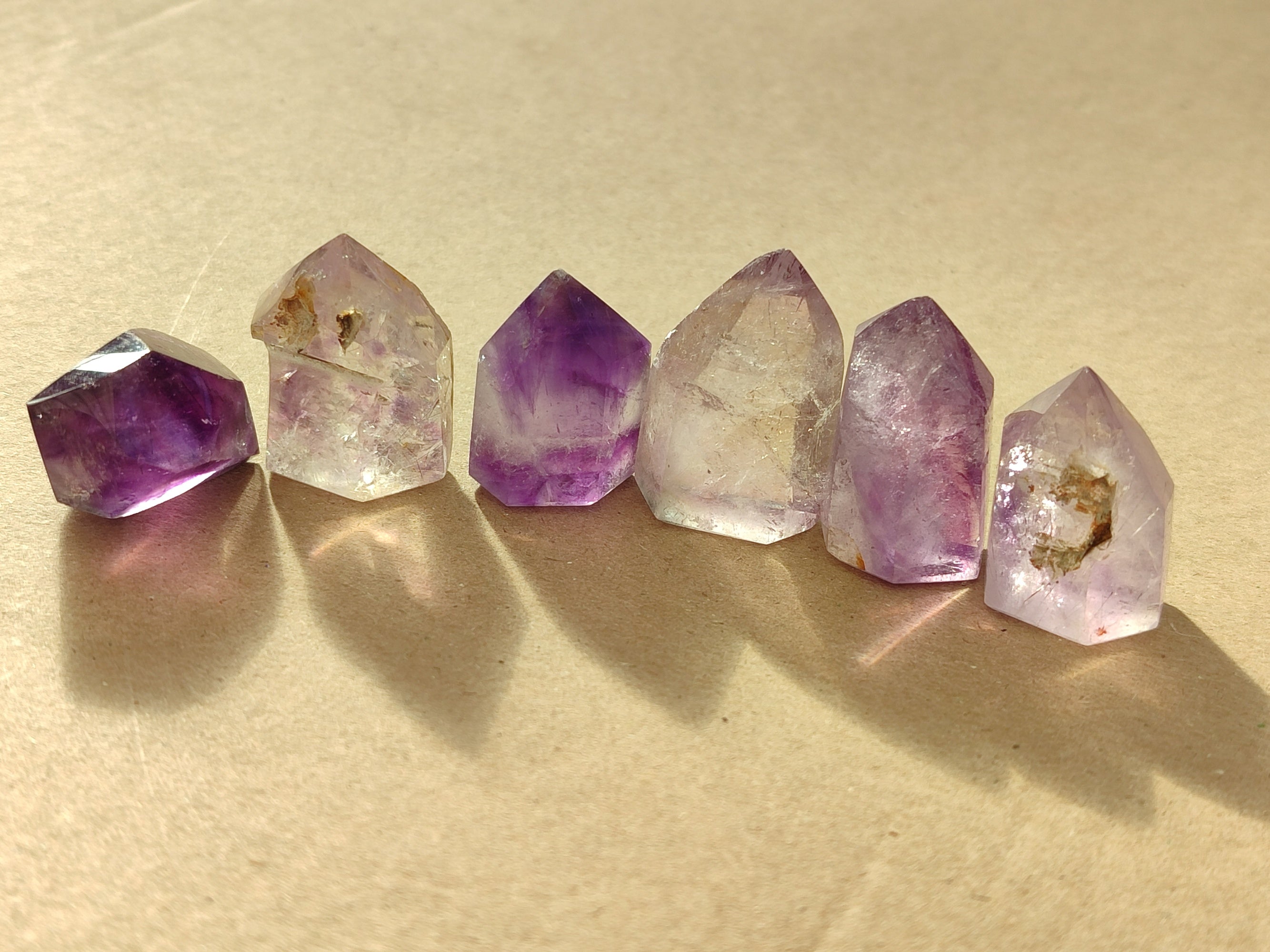 Polished Smokey Window Amethyst Quartz Points x 15 From Akansobe, Madagascar - Toprock Gemstones and Minerals 