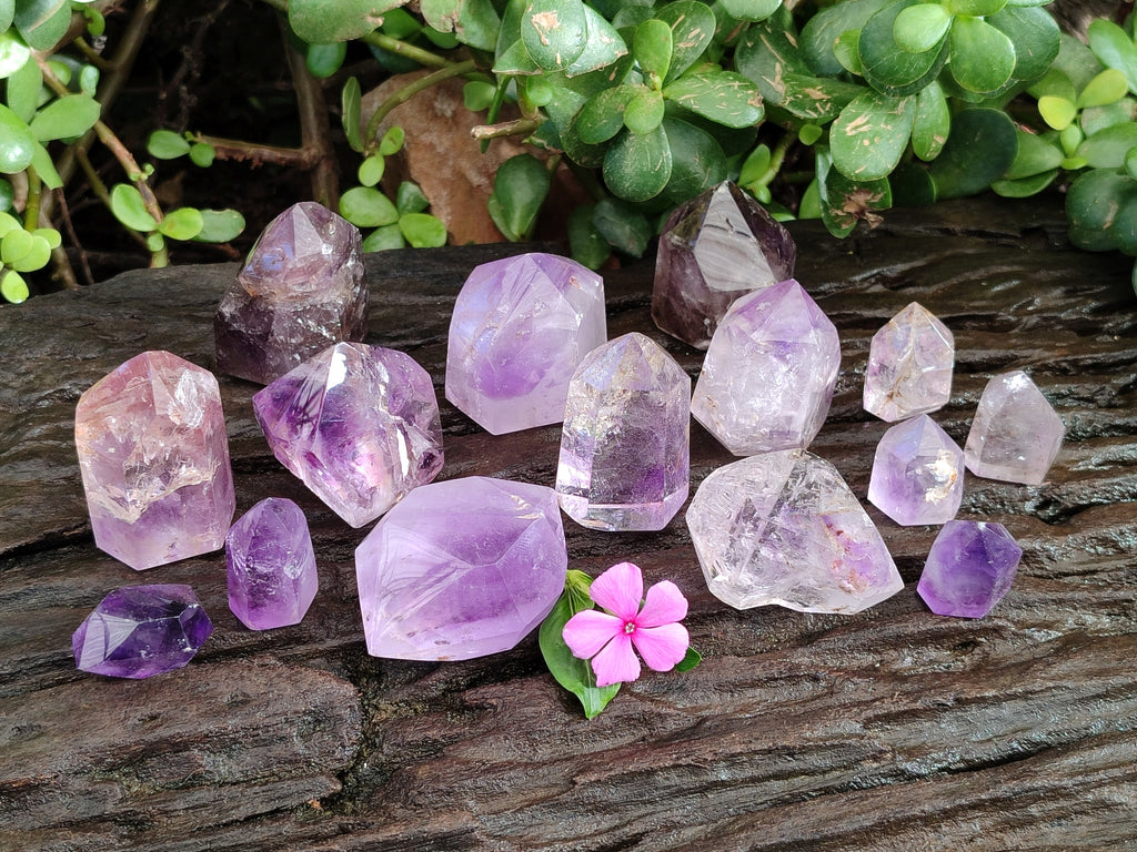 Polished Smokey Window Amethyst Quartz Points x 15 From Akansobe, Madagascar - Toprock Gemstones and Minerals 