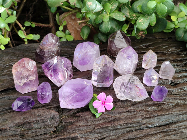 Polished Smokey Window Amethyst Quartz Points x 15 From Akansobe, Madagascar