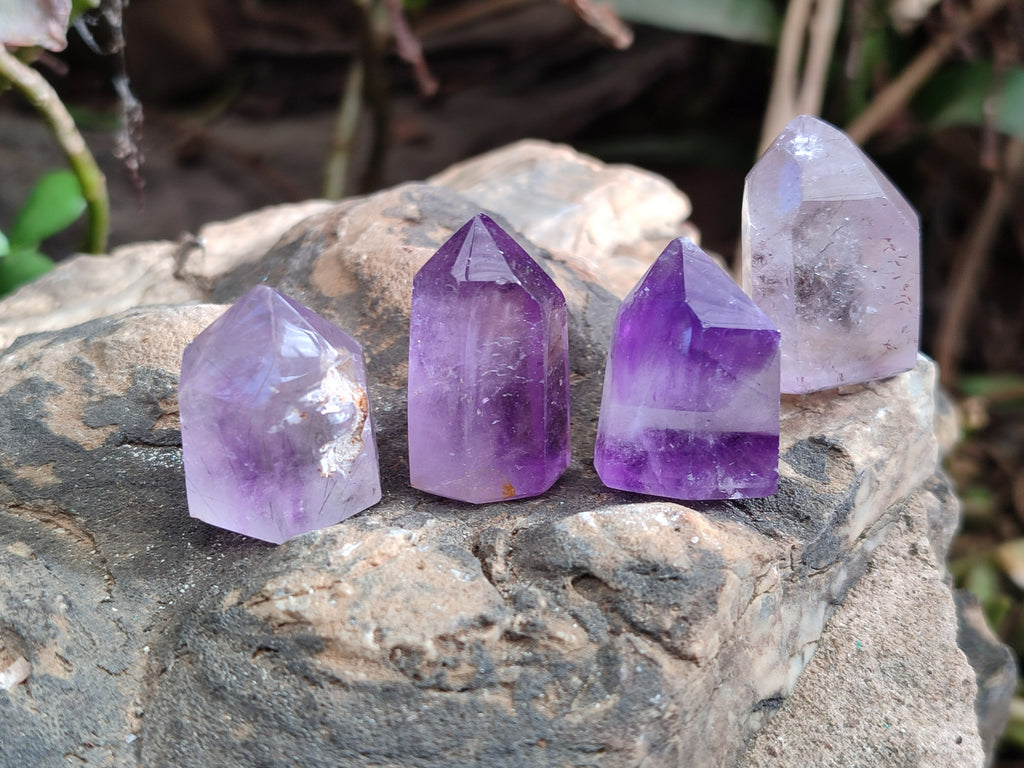 Polished Smokey Window Amethyst Quartz Points x 15 From Akansobe, Madagascar - Toprock Gemstones and Minerals 