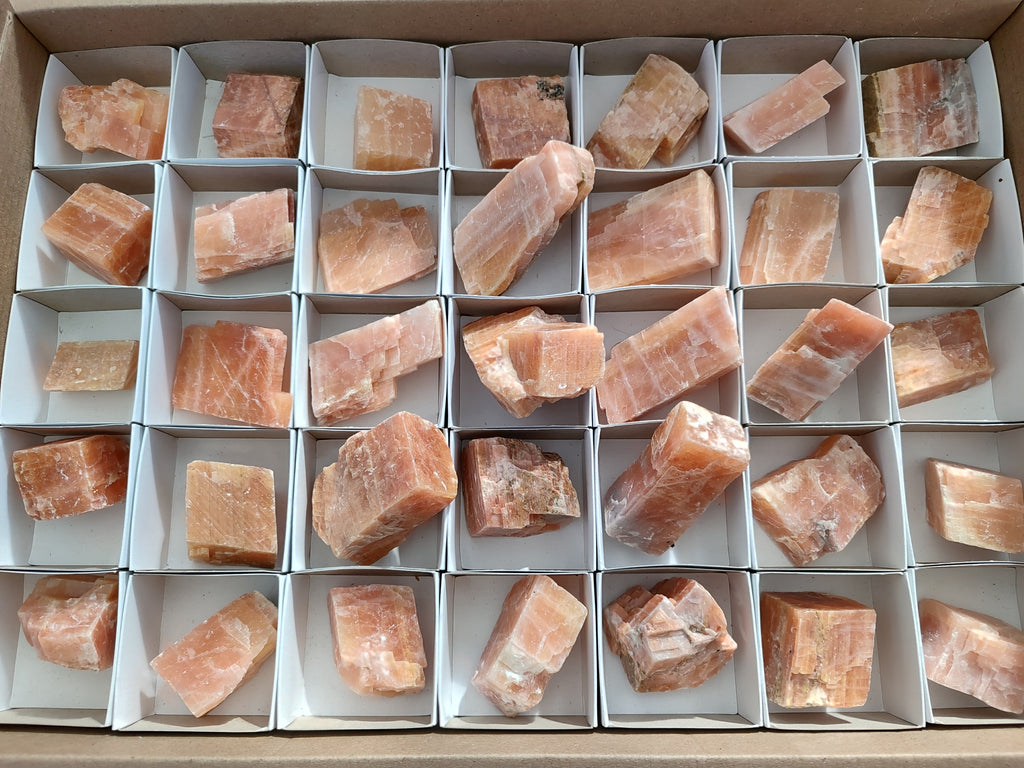 Natural Rhombohedral Sunset Orange Calcite Specimens x 35 From Spitzkop, Namibia - Toprock Gemstones and Minerals 