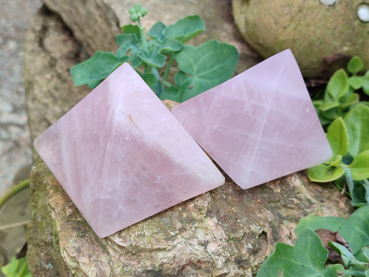 Polished Gemmy Rose Quartz Pyramids x 6 From Madagascar - Toprock Gemstones and Minerals 