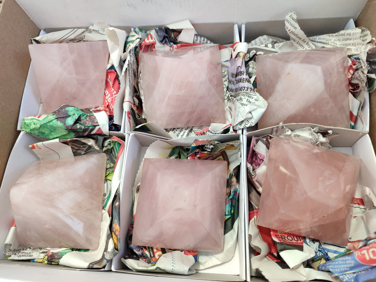 Polished Gemmy Rose Quartz Pyramids x 6 From Madagascar - Toprock Gemstones and Minerals 