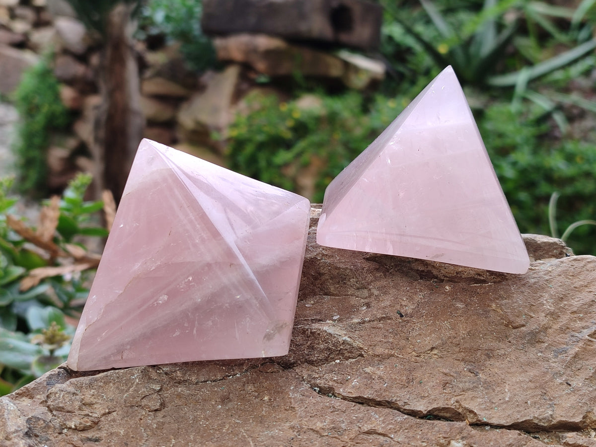 Polished Gemmy Rose Quartz Pyramids x 6 From Madagascar - Toprock Gemstones and Minerals 
