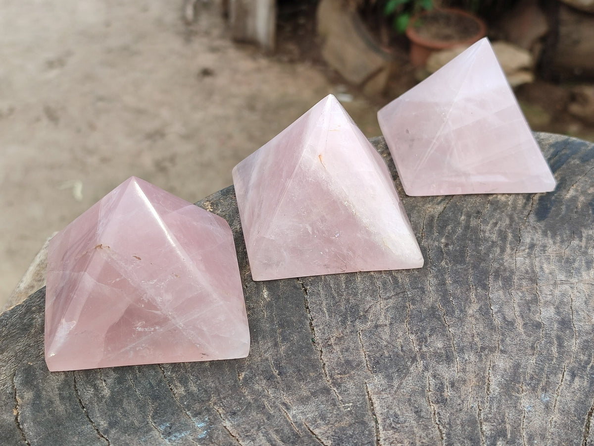 Polished Gemmy Rose Quartz Pyramids x 6 From Madagascar - Toprock Gemstones and Minerals 