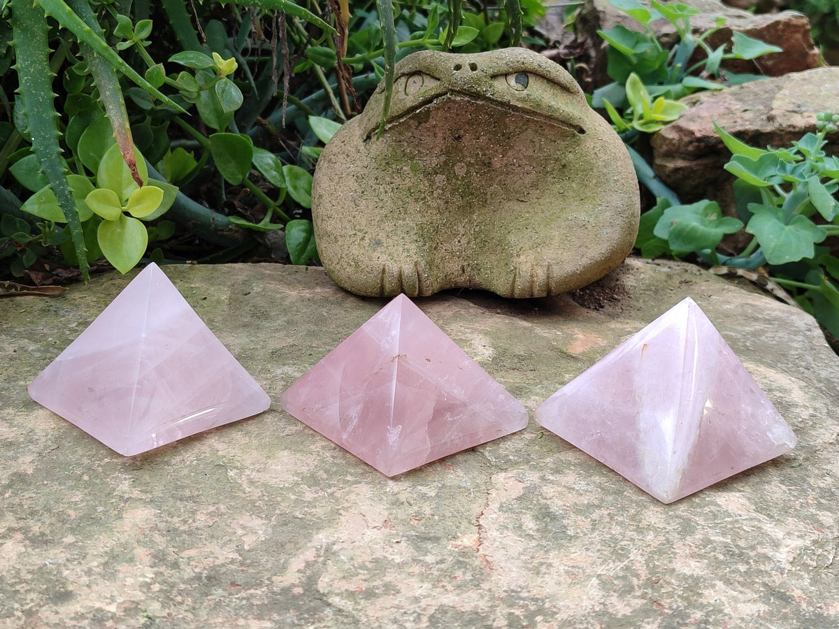 Polished Gemmy Rose Quartz Pyramids x 6 From Madagascar - Toprock Gemstones and Minerals 
