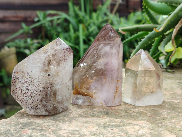 Polished Smokey Quartz, Smokey Amethyst and Specular Lepidocrosite Inclusion Quartz Crystals x 3 From Madagascar - Toprock Gemstones and Minerals 