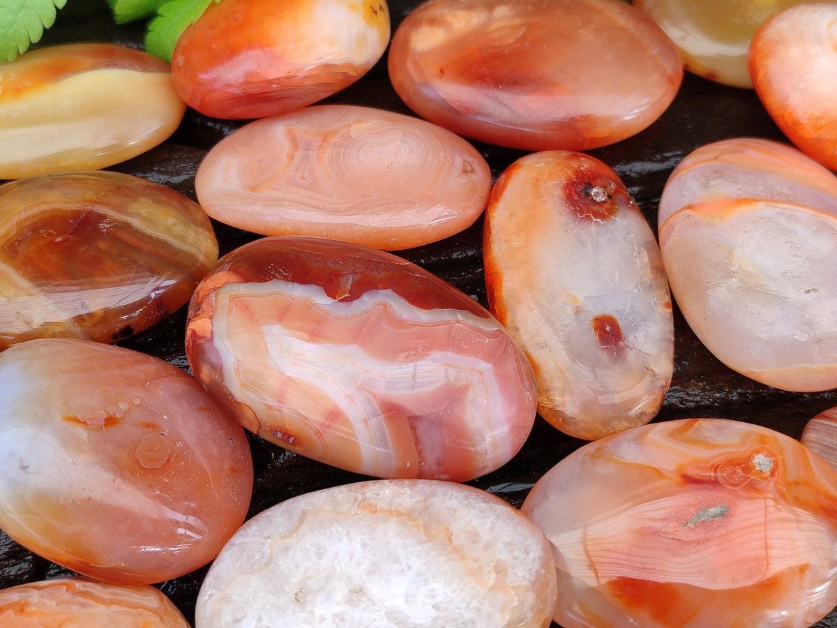 Polished Small Carnelian Agate "Jewellery" Palm Stones x 49 From Madagascar - Toprock Gemstones and Minerals 