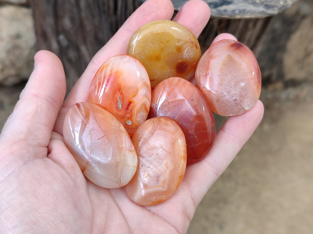 Polished Small Carnelian Agate "Jewellery" Palm Stones x 49 From Madagascar - Toprock Gemstones and Minerals 