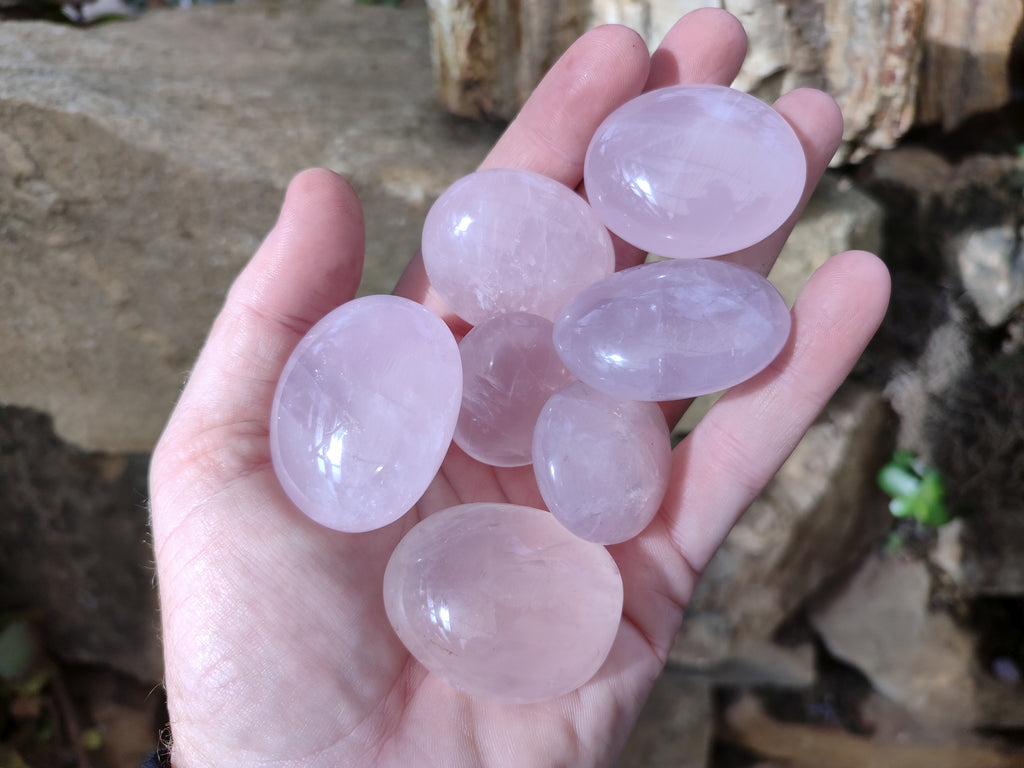 Polished Rose Quartz Palm Stones x 35 From Ambatondrazaka, Madagascar - Toprock Gemstones and Minerals 