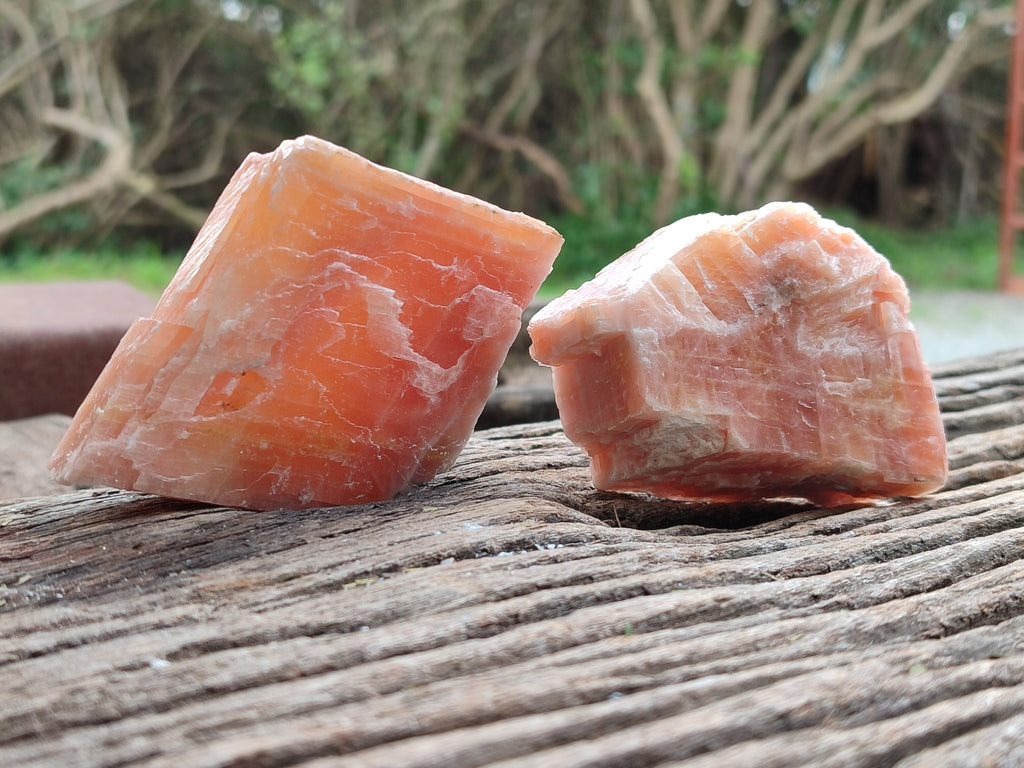 Natural Rhombohedral Sunset Orange Calcite Specimens x 12 From Spitzkop, Namibia - Toprock Gemstones and Minerals 