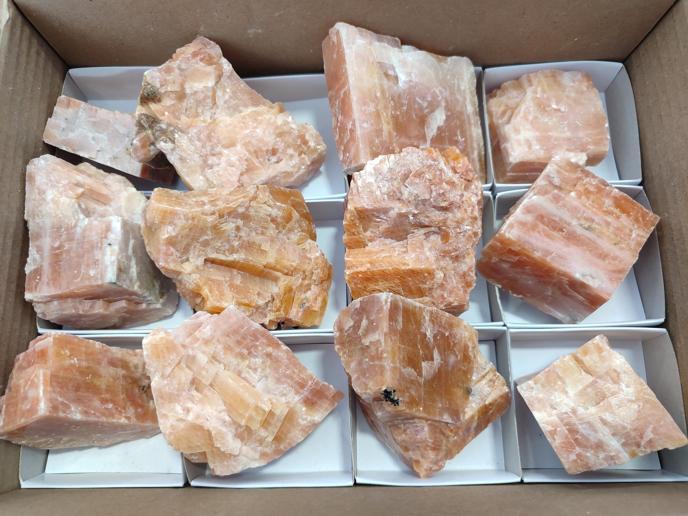 Natural Rhombohedral Sunset Orange Calcite Specimens x 12 From Spitzkop, Namibia - Toprock Gemstones and Minerals 