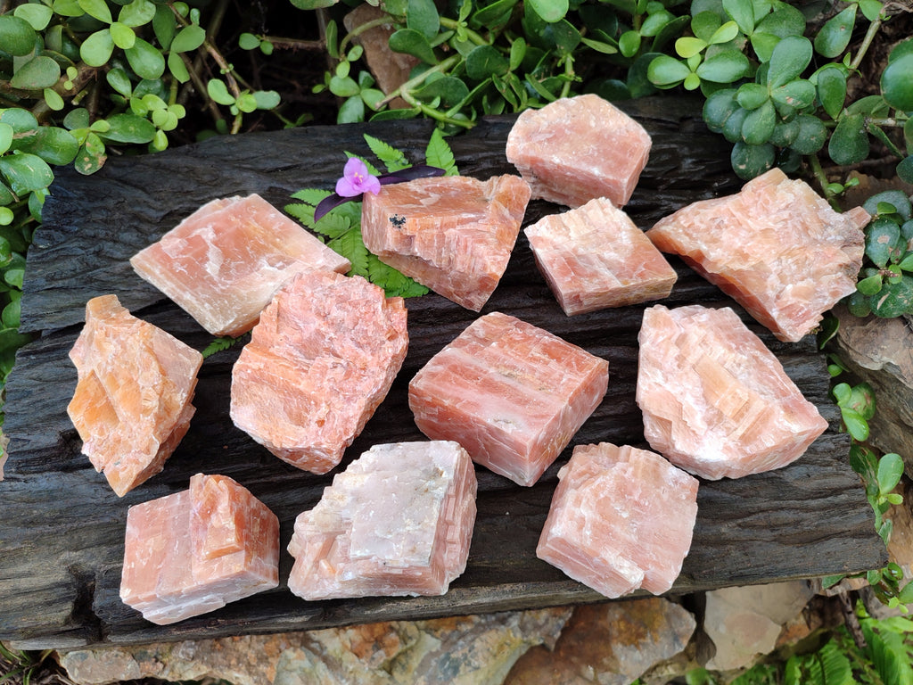 Natural Rhombohedral Sunset Orange Calcite Specimens x 12 From Spitzkop, Namibia - Toprock Gemstones and Minerals 