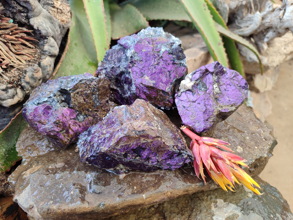 Natural Metallic Purpurite Cobbed Specimens x 4 From Erongo, Namibia - Toprock Gemstones and Minerals 