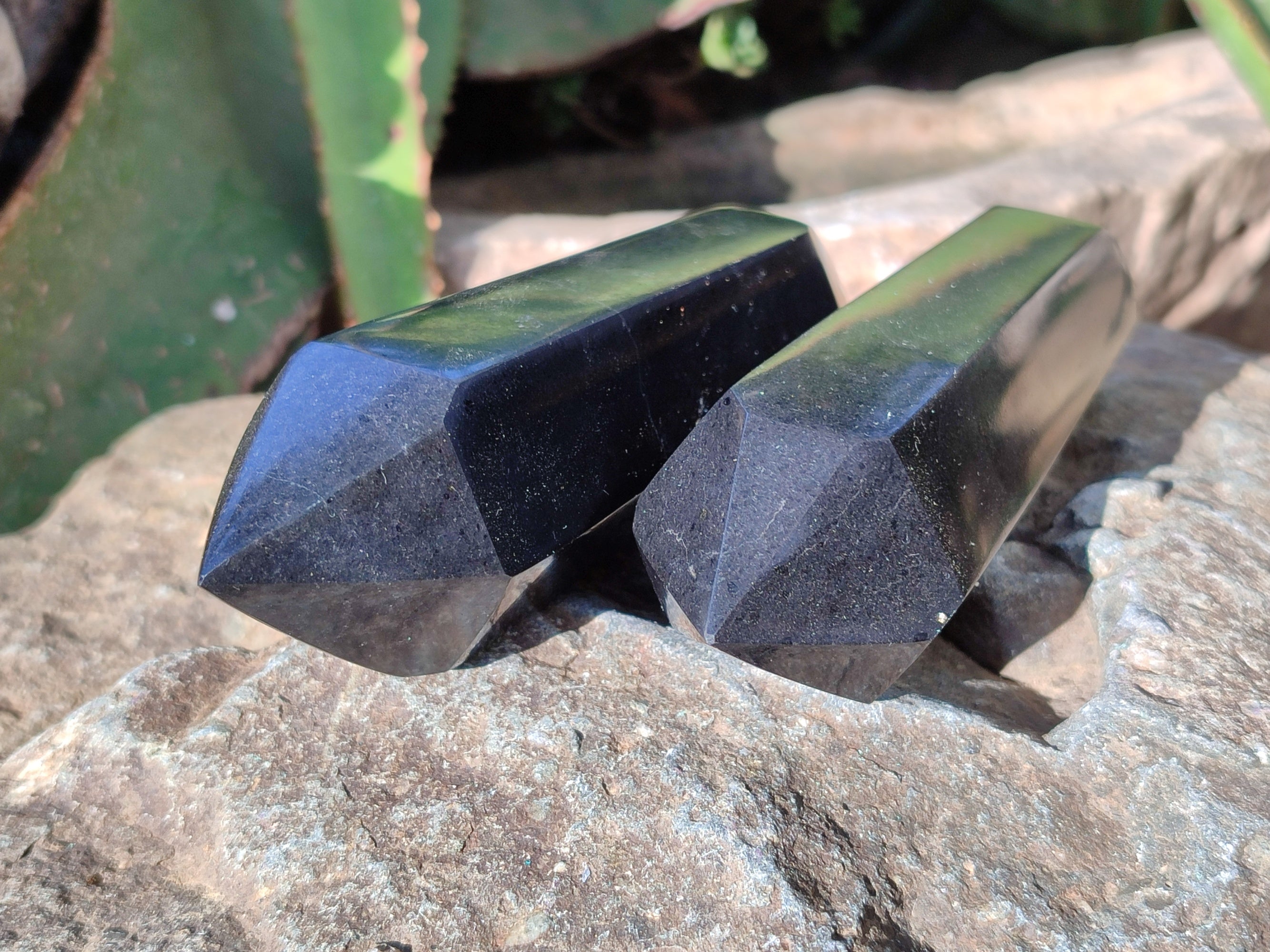 Polished Black Basalt Double Terminated Points x 5 From Antsirabe, Madagascar - Toprock Gemstones and Minerals 