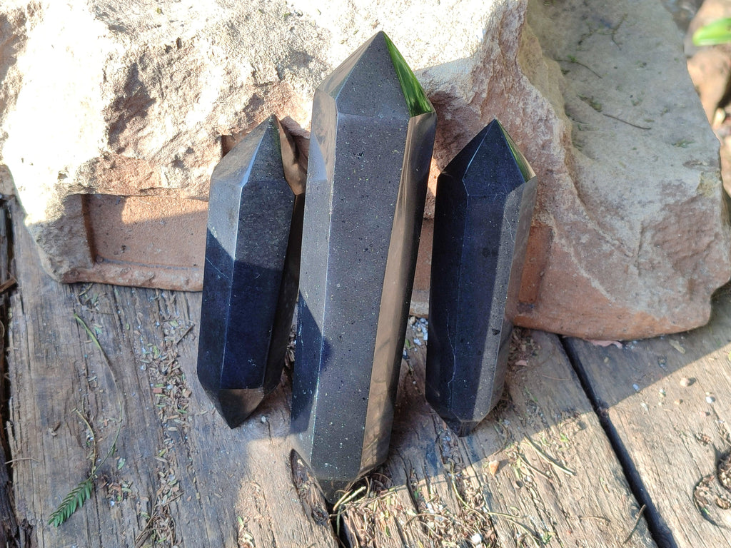 Polished Black Basalt Double Terminated Points x 5 From Antsirabe, Madagascar - Toprock Gemstones and Minerals 