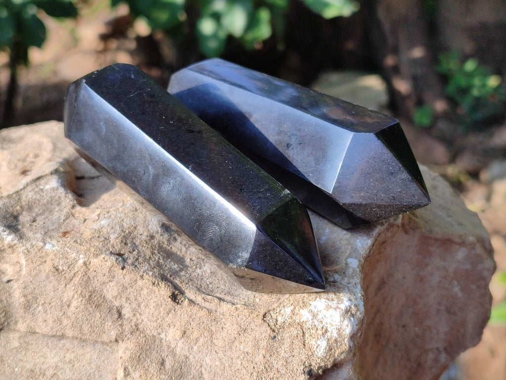 Polished Black Basalt Double Terminated Points x 5 From Antsirabe, Madagascar - Toprock Gemstones and Minerals 