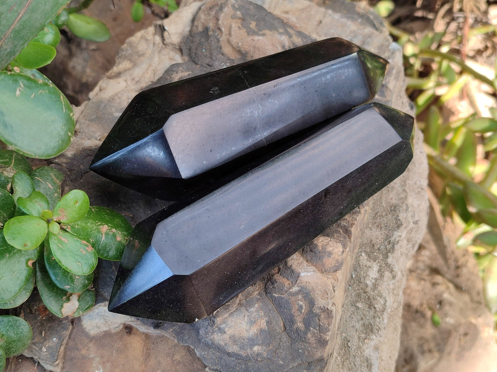 Polished Black Basalt Double Terminated Points x 5 From Antsirabe, Madagascar - Toprock Gemstones and Minerals 