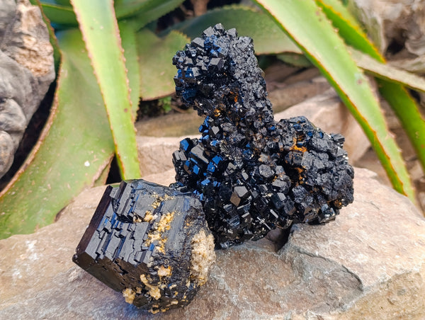 Natural Schorl Black Tourmaline With Hyalite Opal Specimens x 2 From Erongo, Namibia - Toprock Gemstones and Minerals 