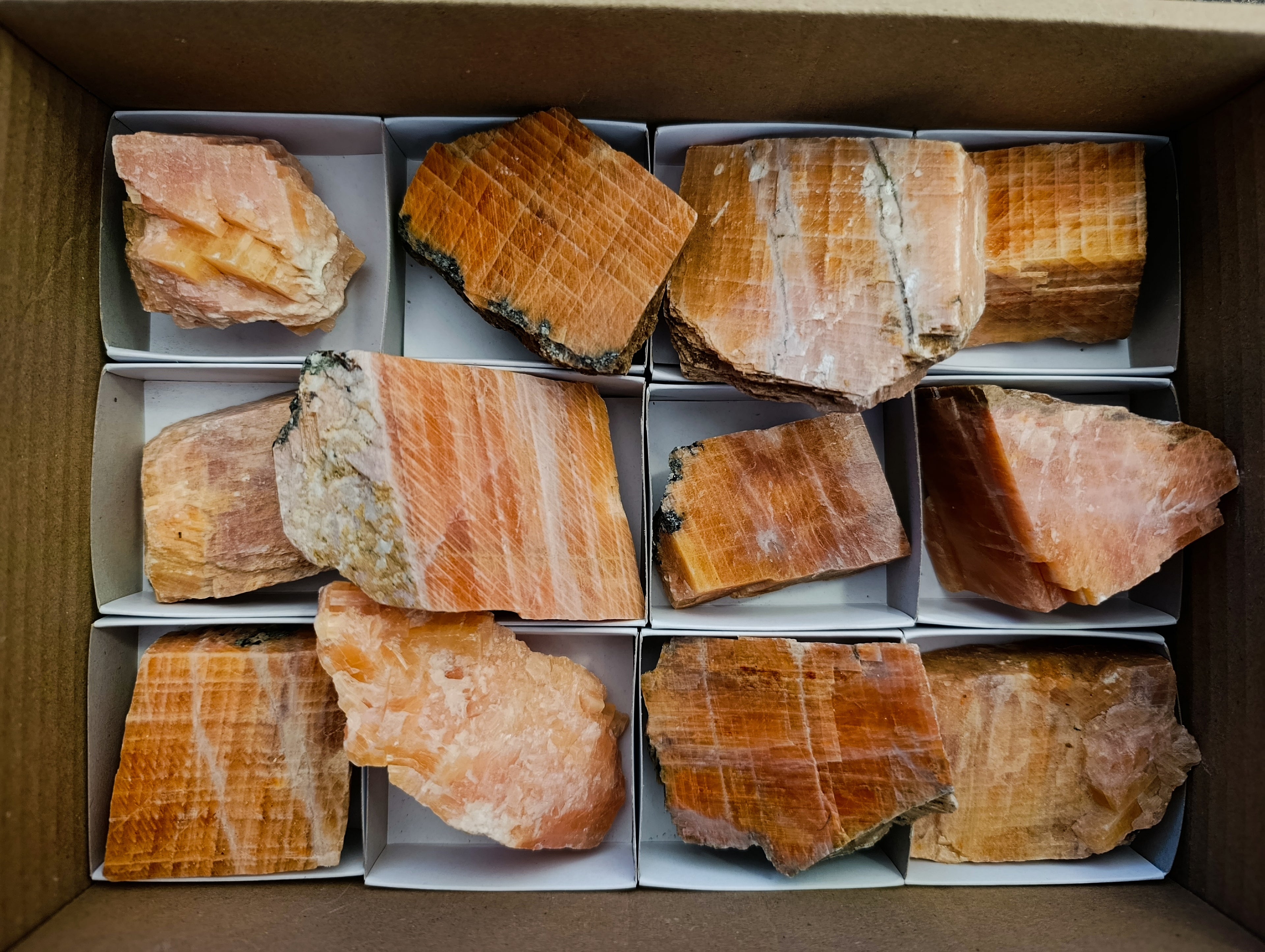 Natural Rhombohedral Sunset Orange Calcite Specimens x 12 From Spitzkop, Namibia - Toprock Gemstones and Minerals 