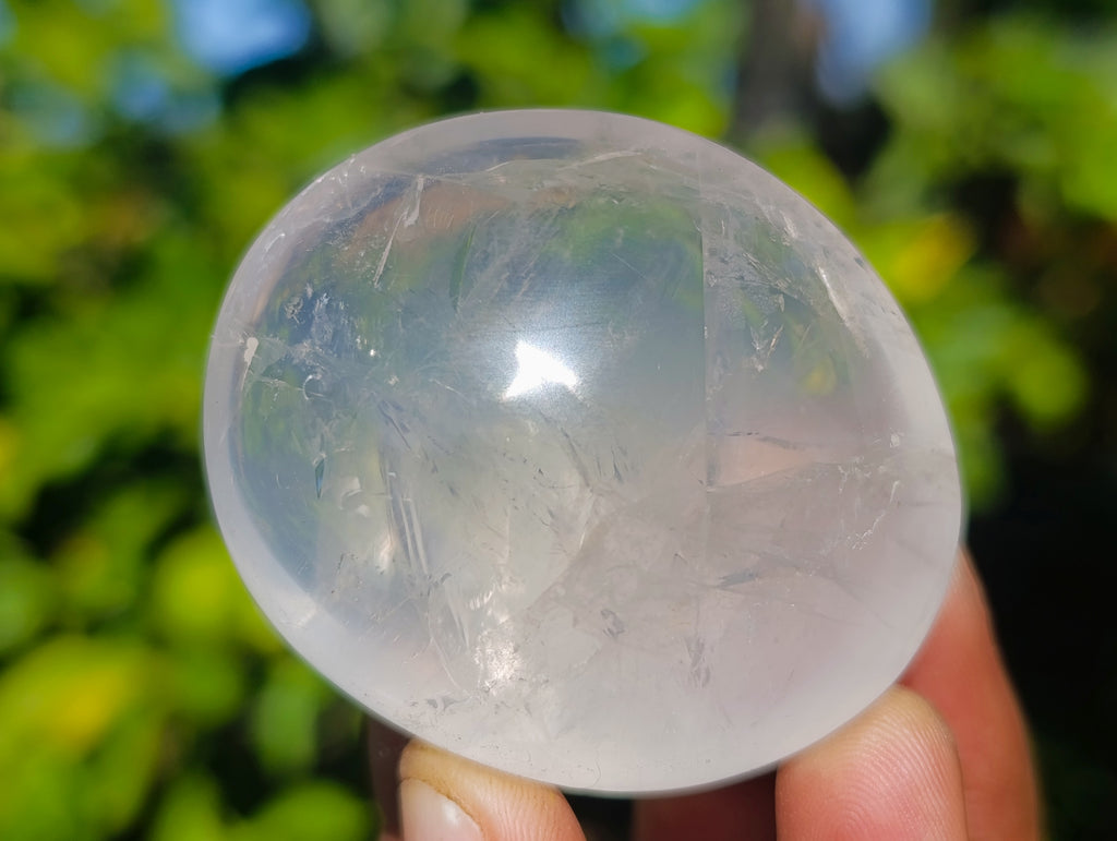 Polished Pearl Girasol Quartz Crystal Palm Stones x 12 From Ambatondrazaka, Madagascar - Toprock Gemstones and Minerals 