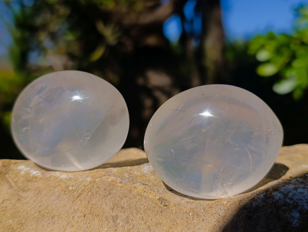 Polished Pearl Girasol Quartz Crystal Palm Stones x 12 From Ambatondrazaka, Madagascar - Toprock Gemstones and Minerals 