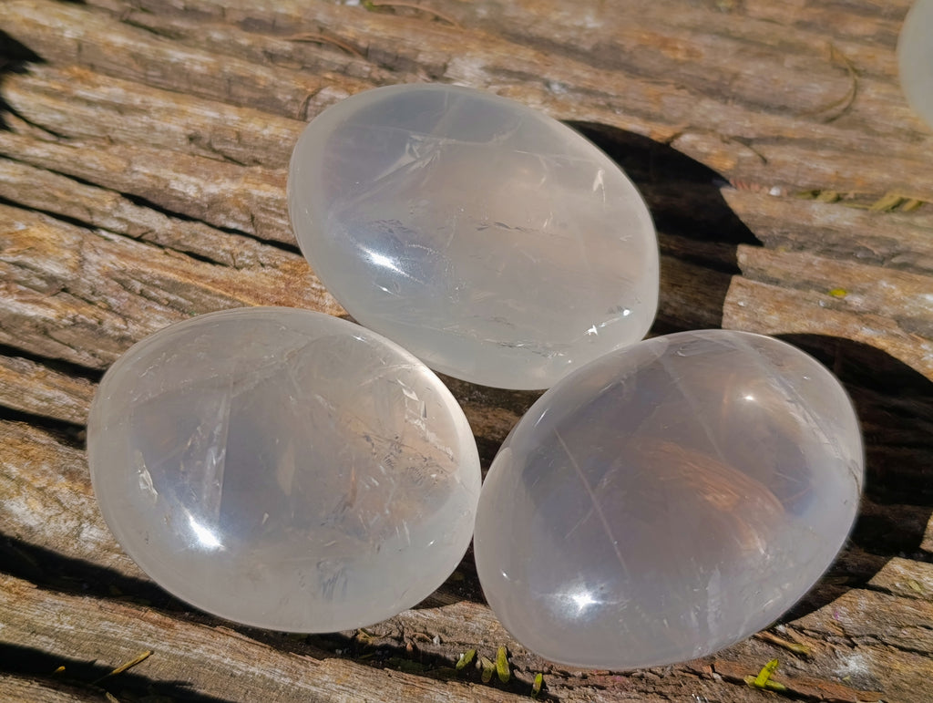 Polished Pearl Girasol Quartz Crystal Palm Stones x 12 From Ambatondrazaka, Madagascar - Toprock Gemstones and Minerals 