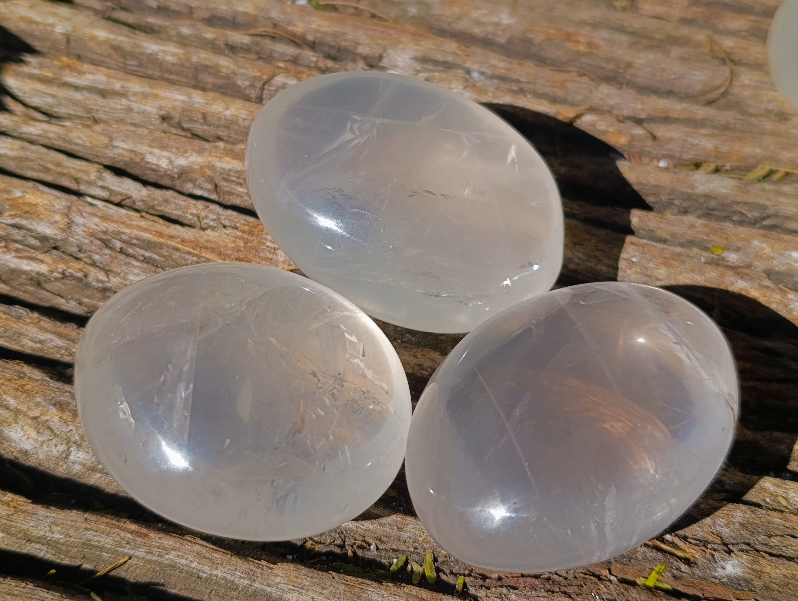 Polished Pearl Girasol Quartz Crystal Palm Stones x 12 From Ambatondrazaka, Madagascar - Toprock Gemstones and Minerals 