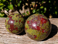 Polished Bastite Dragons Blood Stone Sphere-Ball x 2 From Tshipise, South Africa - Toprock Gemstones and Minerals 