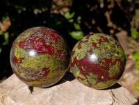 Polished Bastite Dragons Blood Stone Sphere-Ball x 2 From Tshipise, South Africa - Toprock Gemstones and Minerals 