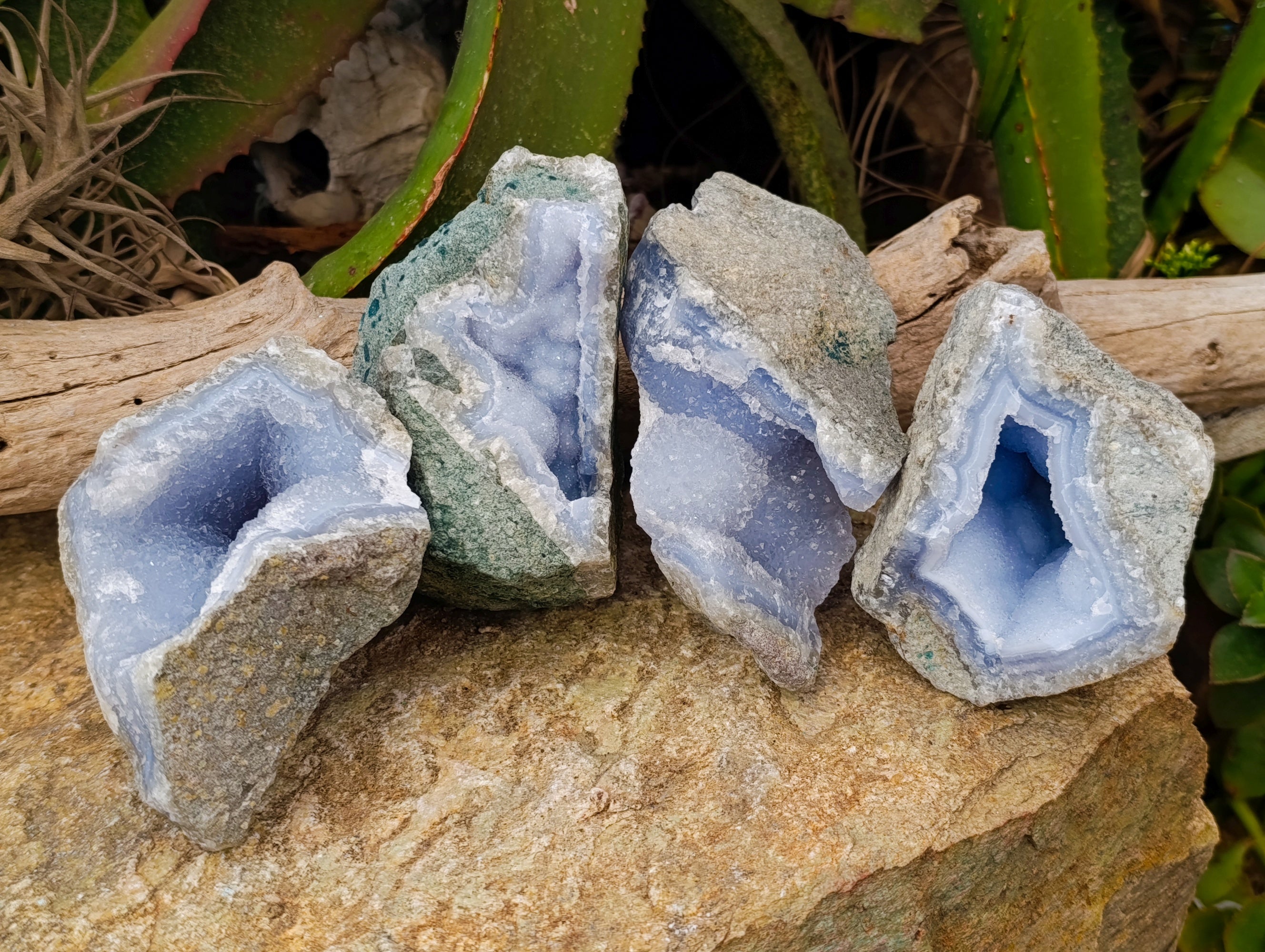 Natural Blue Lace Agate Geode x 4 From Nsanje, Malawi - Toprock Gemstones and Minerals 
