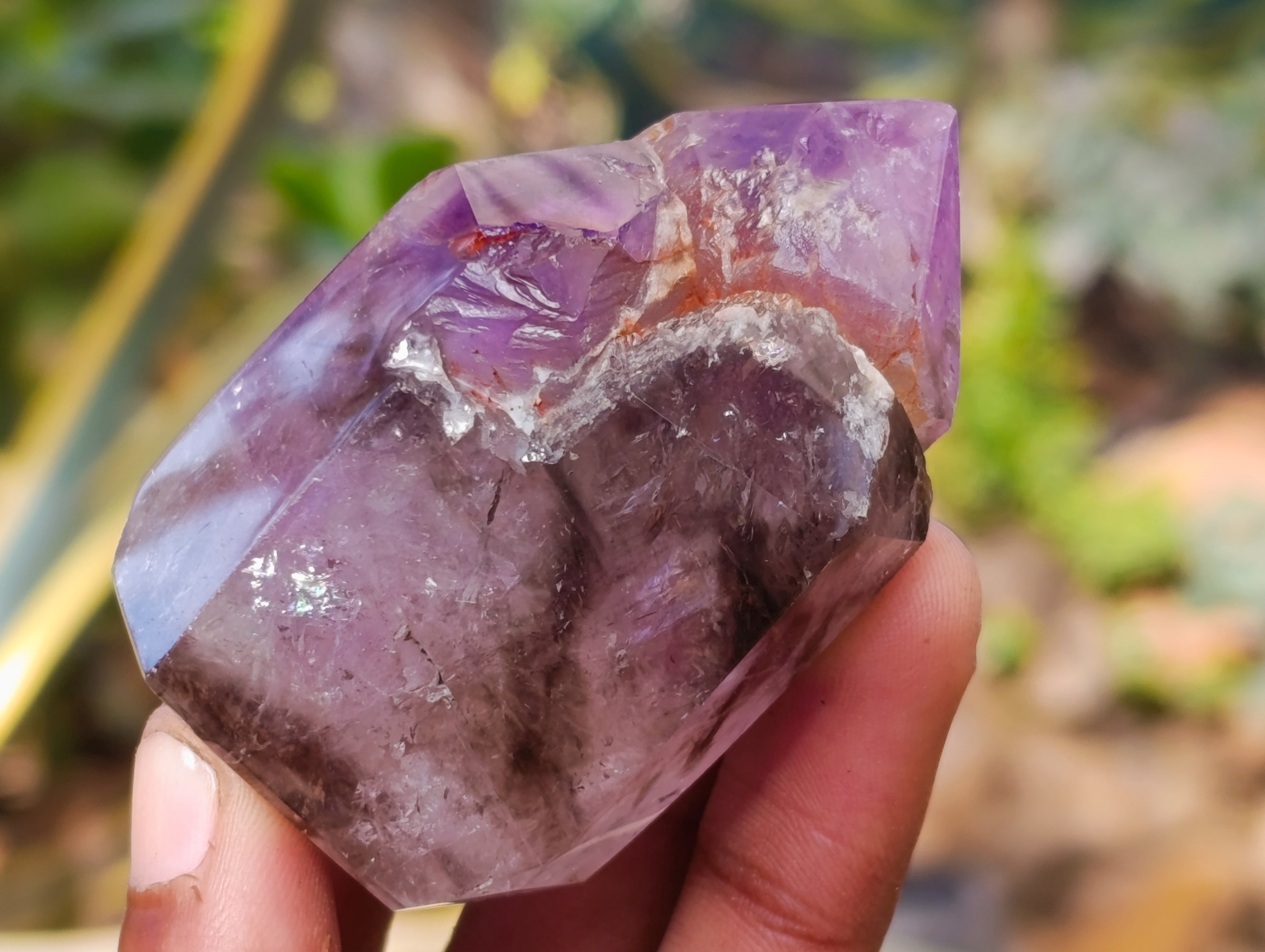 Polished Smokey Quartz and Window Amethyst Crystals x 6 From Madagascar - Toprock Gemstones and Minerals 
