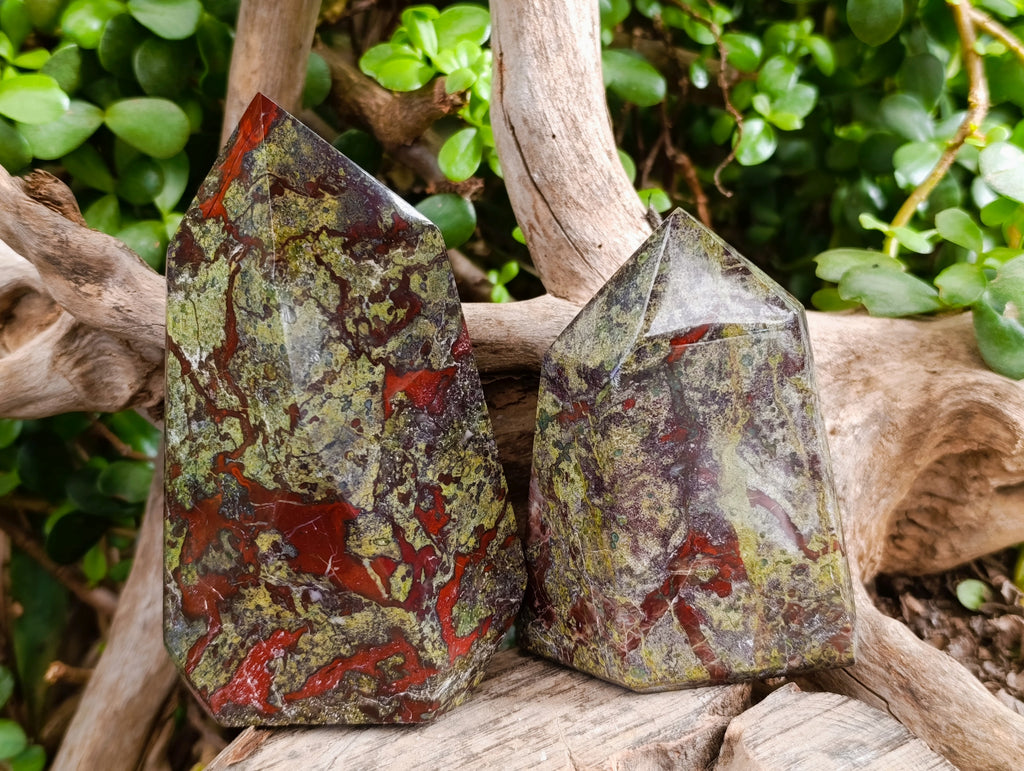 Polished Bastite Dragons Blood Stone Points x 2 From Tshipise, South Africa - Toprock Gemstones and Minerals 