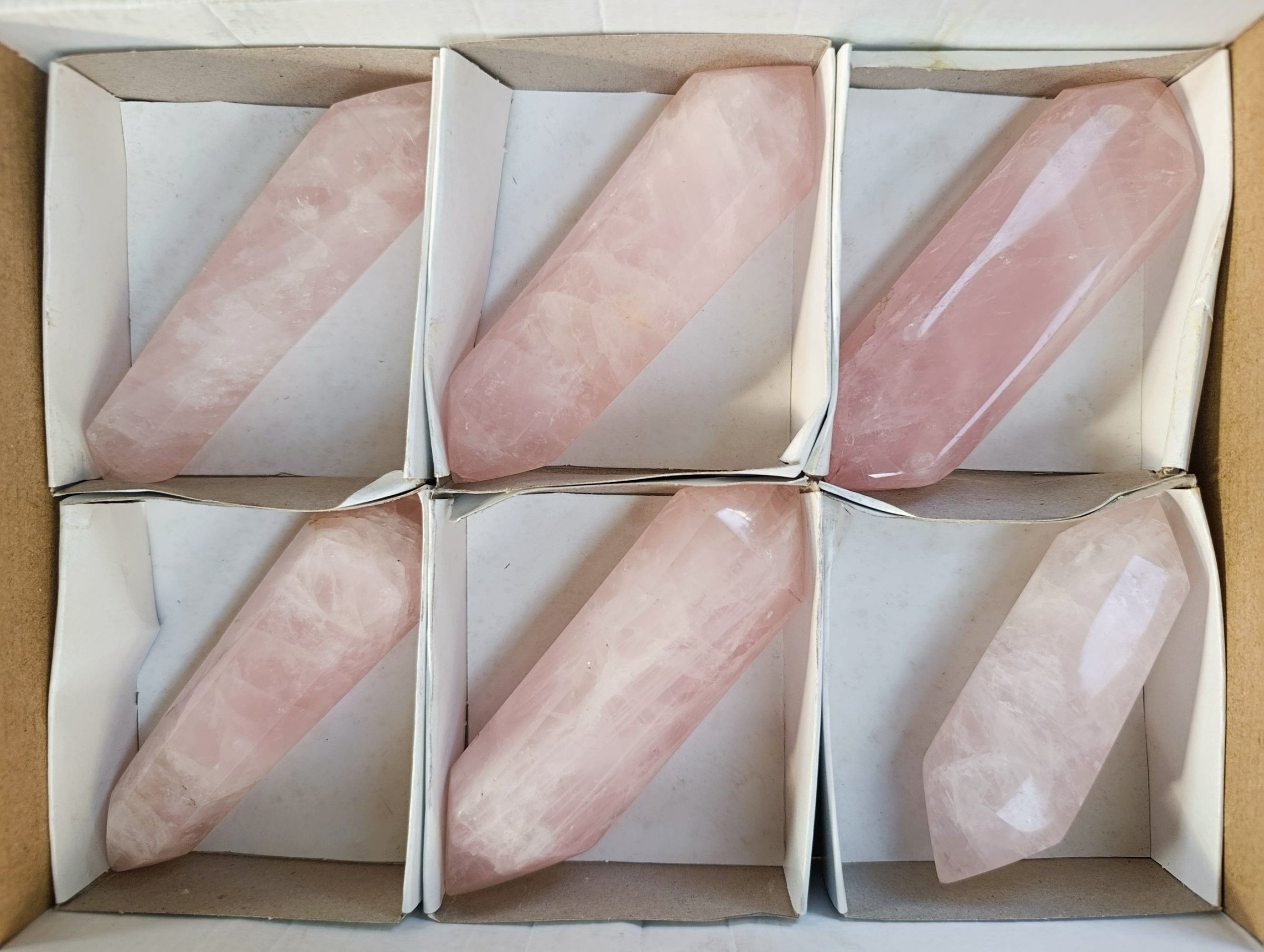 Polished Double Terminated Rose Quartz Points x 6 Ambatondrazaka, Madagascar - Toprock Gemstones and Minerals 