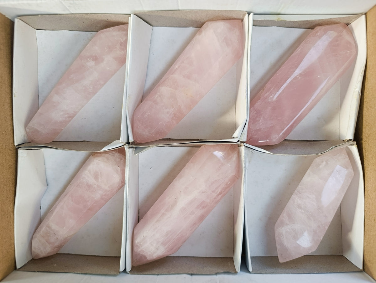 Polished Double Terminated Rose Quartz Points x 6 Ambatondrazaka, Madagascar - Toprock Gemstones and Minerals 