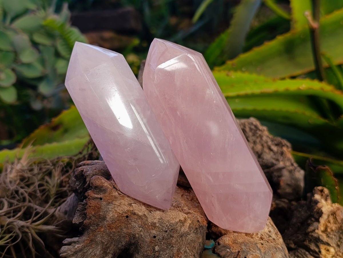 Polished Double Terminated Rose Quartz Points x 6 Ambatondrazaka, Madagascar - Toprock Gemstones and Minerals 