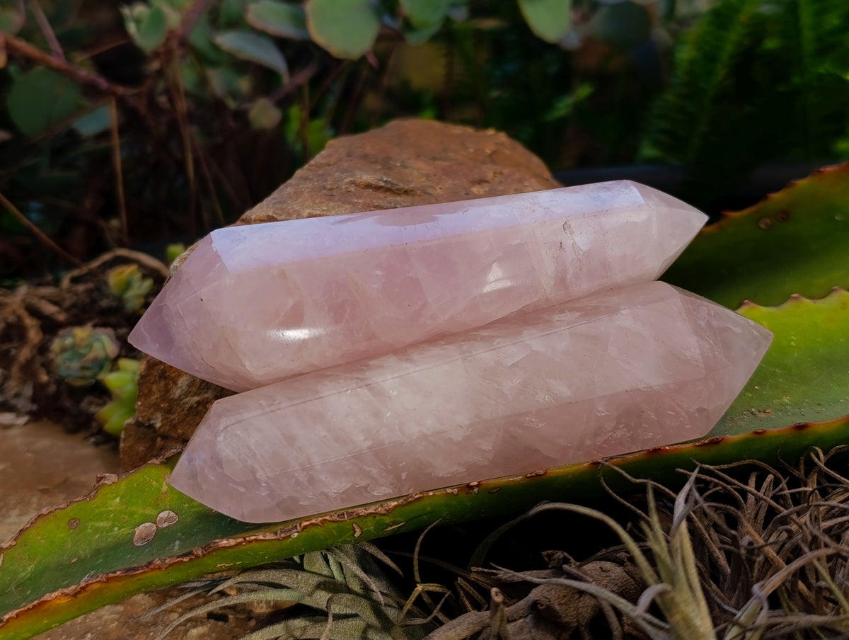 Polished Double Terminated Rose Quartz Points x 6 Ambatondrazaka, Madagascar - Toprock Gemstones and Minerals 