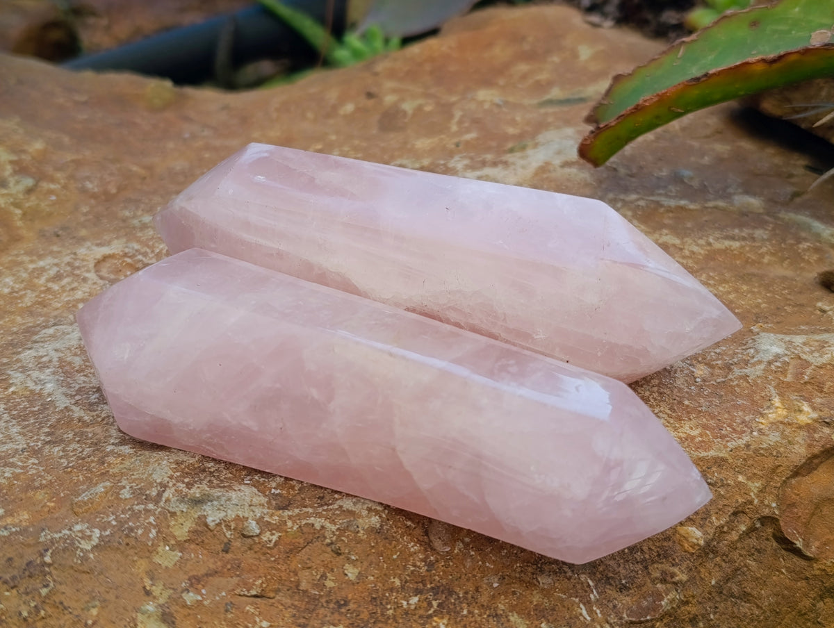 Polished Double Terminated Rose Quartz Points x 6 Ambatondrazaka, Madagascar - Toprock Gemstones and Minerals 