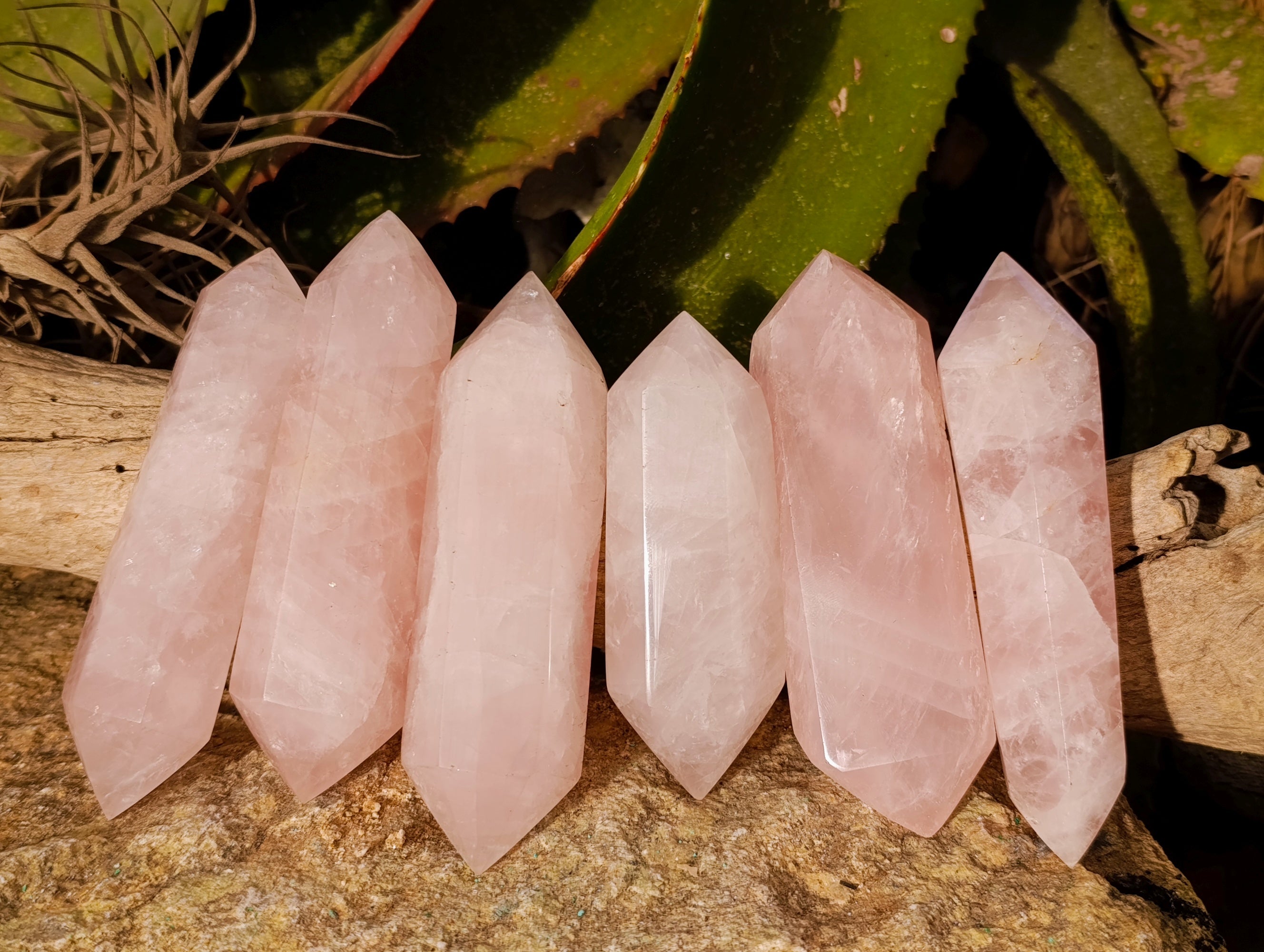 Polished Double Terminated Rose Quartz Points x 6 Ambatondrazaka, Madagascar - Toprock Gemstones and Minerals 