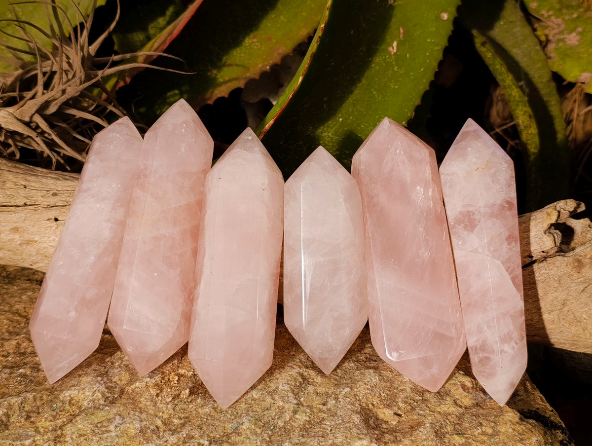 Polished Double Terminated Rose Quartz Points x 6 Ambatondrazaka, Madagascar - Toprock Gemstones and Minerals 