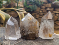Polished Mixed Inclusion Quartz Crystals including Golden Rutile Inclusion x 4 from Madagascar - Toprock Gemstones and Minerals 