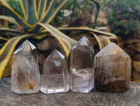 Polished Mixed Inclusion Quartz Crystals including Golden Rutile Inclusion x 4 from Madagascar - Toprock Gemstones and Minerals 