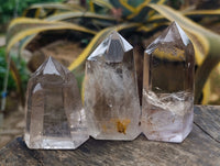 Polished Mixed Inclusion Quartz Crystals including Golden Rutile Inclusion x 4 from Madagascar - Toprock Gemstones and Minerals 
