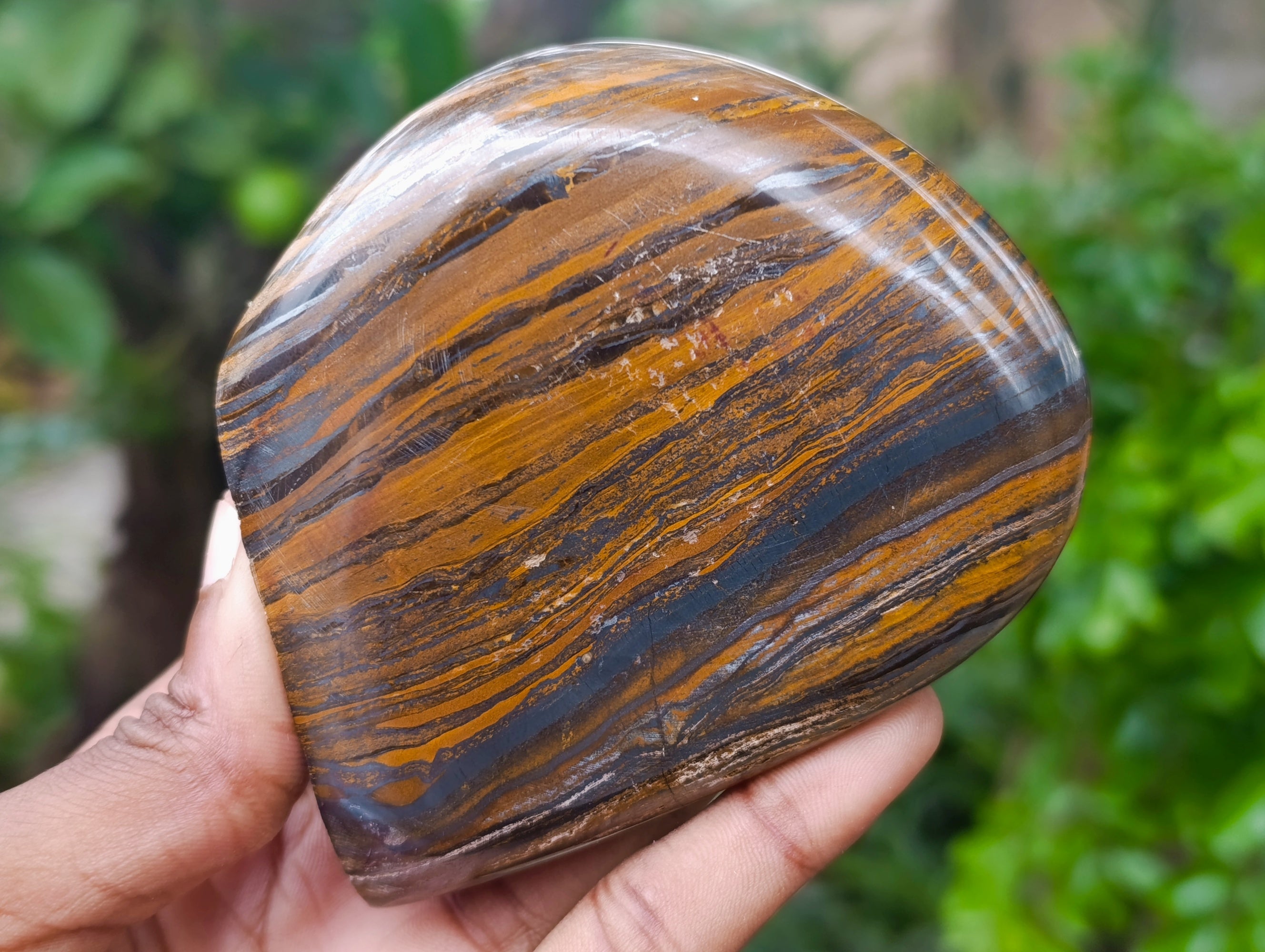Polished Golden River Tigers Eye Standing Free Forms x 3 From Prieska, South Africa - Toprock Gemstones and Minerals 