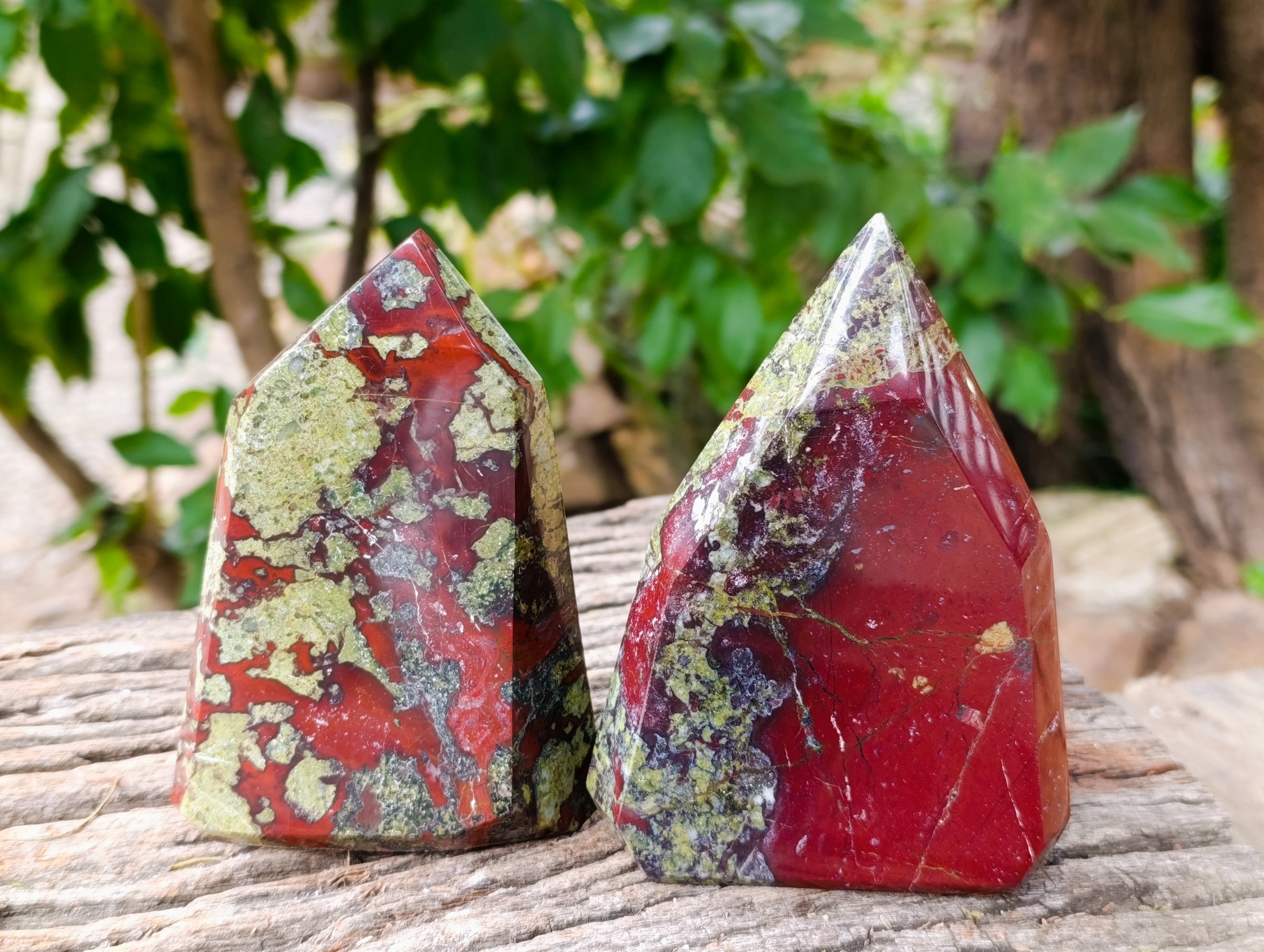 Polished Bastite Dragons Blood Stone Points x 2 From Tshipise, South Africa - Toprock Gemstones and Minerals 
