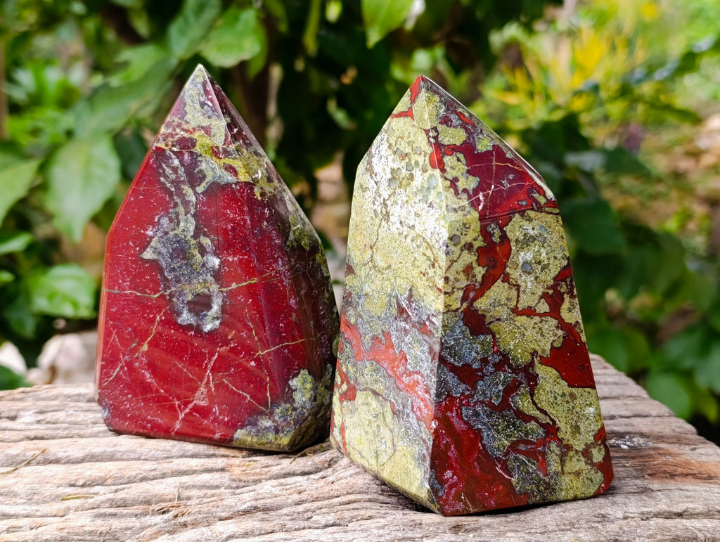 Polished Bastite Dragons Blood Stone Points x 2 From Tshipise, South Africa - Toprock Gemstones and Minerals 